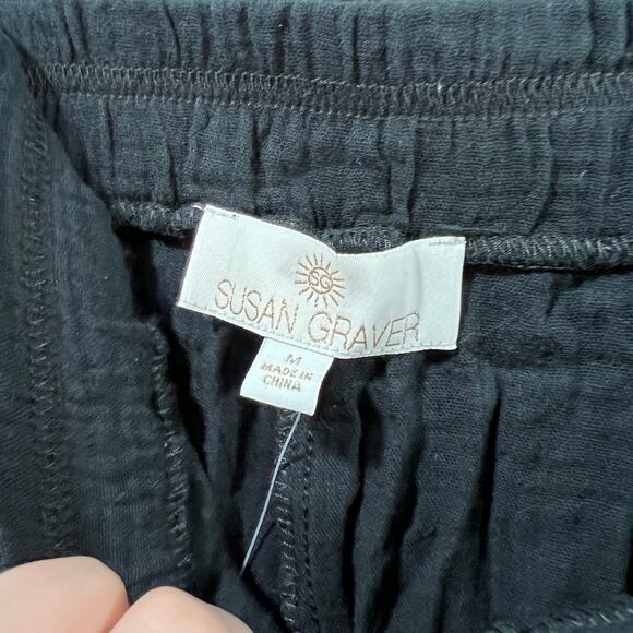 Susan Graver Soleil Regular Gauze Wide Leg Crop Beach Pant Black Medium - Picture 3 of 9